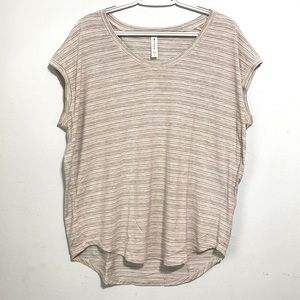 Athleta Shirt Womens Size L White with Gray Stripes Short Sleeve Exercise Top